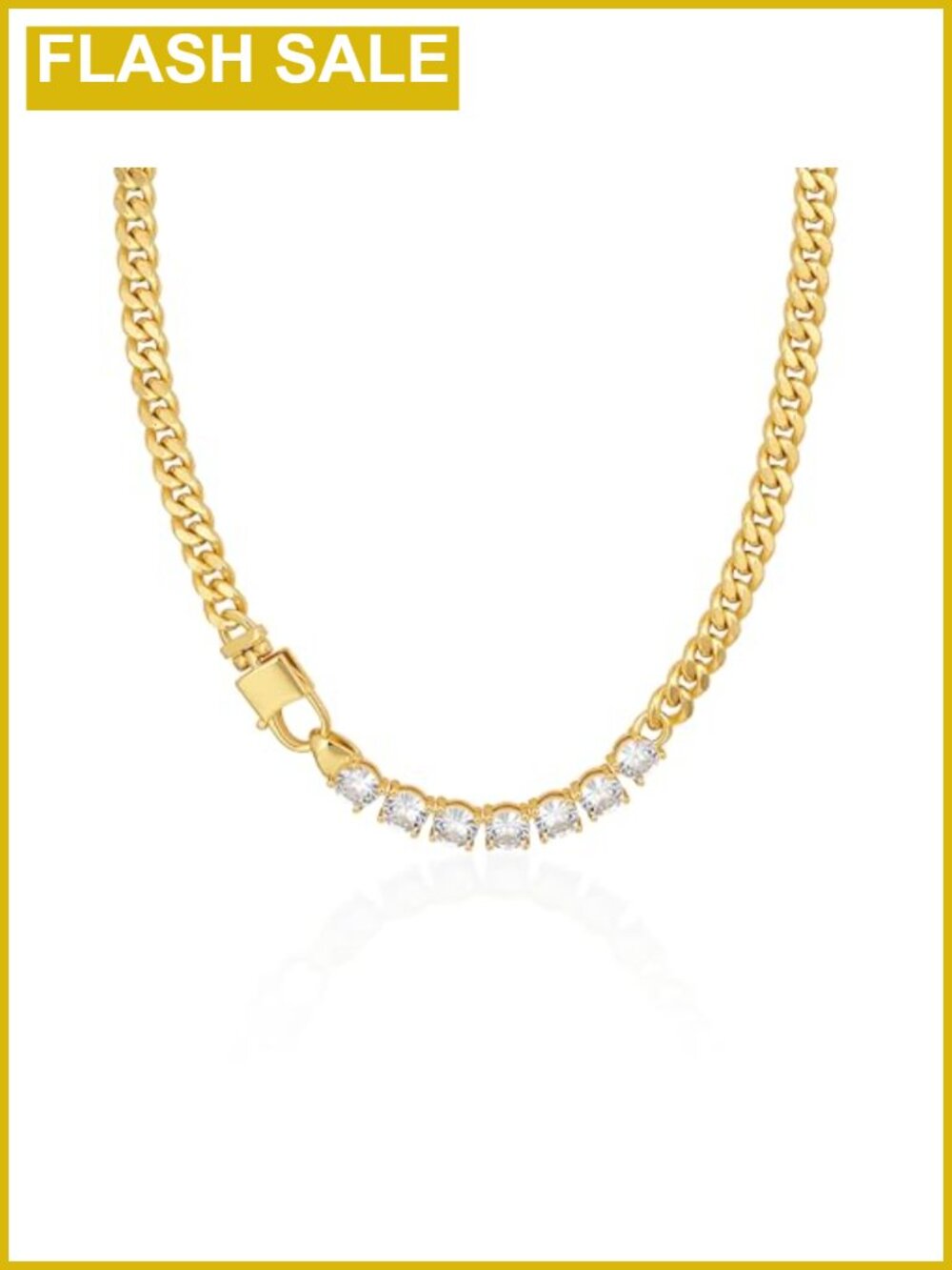 Gold Plated Tennis Chain Necklace Cubic Zirconia Cuban Link Gold Necklace